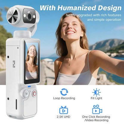 Portable Ultra HD Video Recorder with 180° Rotating Lens, Handheld Stabilizer Pocket Camera, Full Body Camera for Vlogging, Travel & Daily Life Recording, USB Rechargeable, Black, Vlogging Camera,Durable Construction, Camcorder#Summerwins #Dealsforyoudays