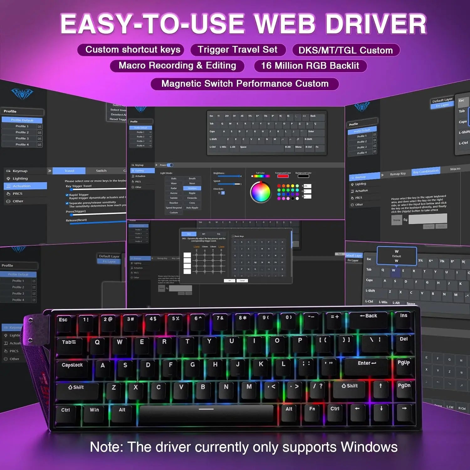 AULA WIN68 HE Mechanical Gaming Keyboard Accessory, 60% Layout, Hall Effect Magnetic Switch, Adjustable Actuation Fast Trigger Mode, 8000Hz Polling Rate, RGB Backlit, Wired Black for Laptop/Pc Gamers, Computer Keyboards, Keyboard Accessory Keyboards