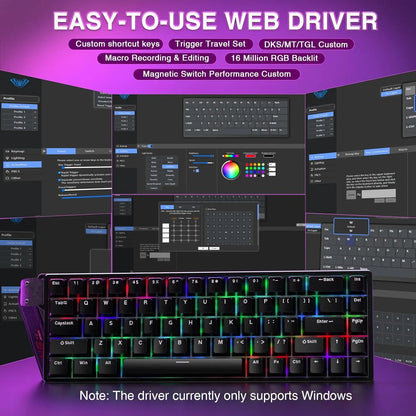 AULA WIN68 HE Mechanical Gaming Keyboard Accessory, 60% Layout, Hall Effect Magnetic Switch, Adjustable Actuation Fast Trigger Mode, 8000Hz Polling Rate, RGB Backlit, Wired Black for Laptop/Pc Gamers, Computer Keyboards, Keyboard Accessory Keyboards