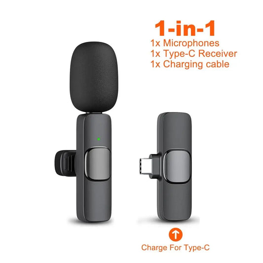 Wireless Microphone, USB Rechargeable Wireless Lavalier Microphone with Noise Cancellation, Microphone for Video Recording, Podcasting, Vlog, Live Streaming, Audio