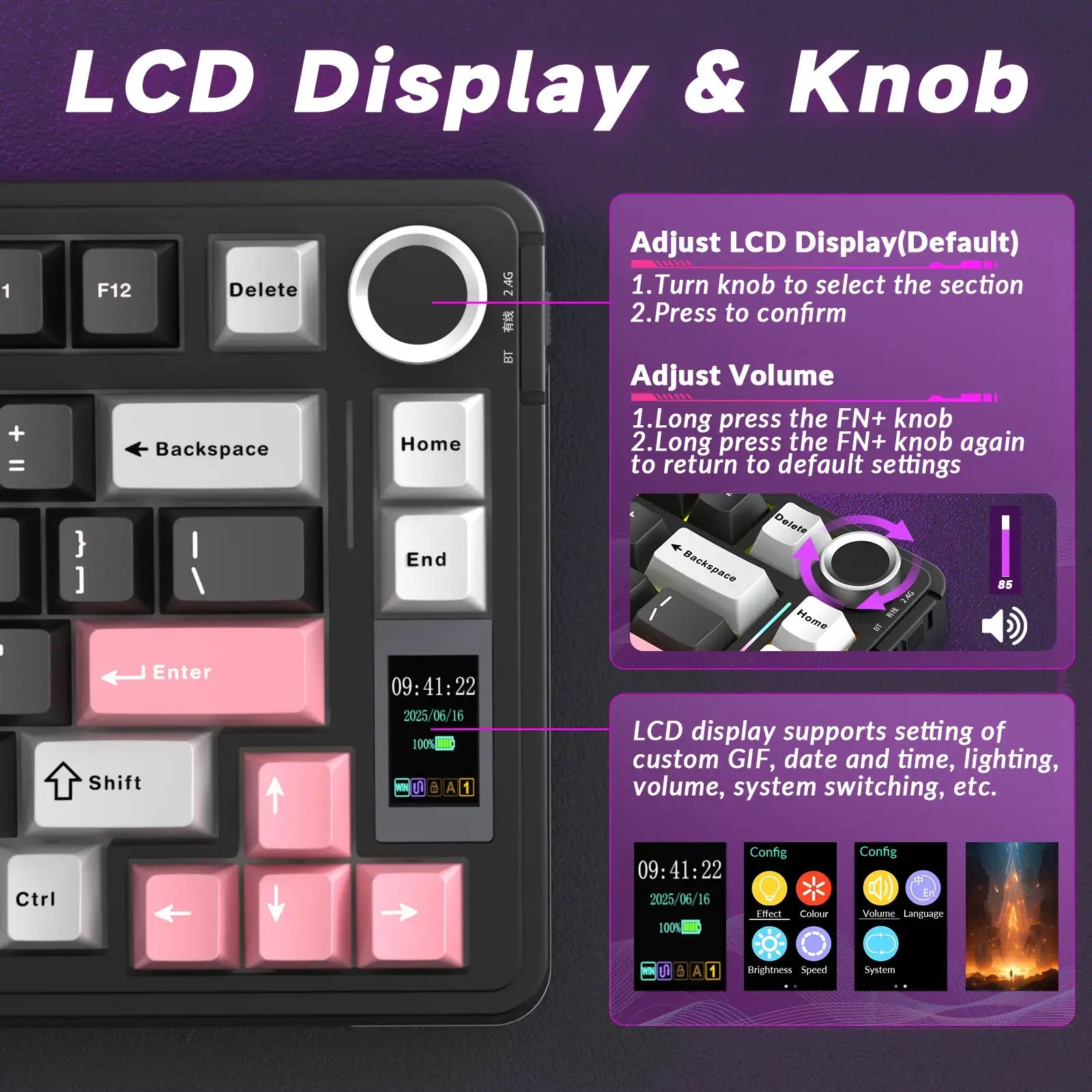 AULA S75 PRO Wireless Mechanical Keyboard- 75% Tri-Mode 2.4G/Usb-C/Bluetooth, PBT Keycaps, Creamy Sound, Pre-Lubed Hot Swappable Switches, RGB Backlighting Keyboards, Screen & Knob, PC Gaming Keyboard for Back-To-School Fathersdaygift Summerwins