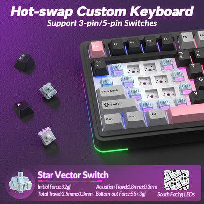 AULA S75 PRO Wireless Mechanical Keyboard- 75% Tri-Mode 2.4G/Usb-C/Bluetooth, PBT Keycaps, Creamy Sound, Pre-Lubed Hot Swappable Switches, RGB Backlighting Keyboards, Screen & Knob, PC Gaming Keyboard for Back-To-School Fathersdaygift Summerwins
