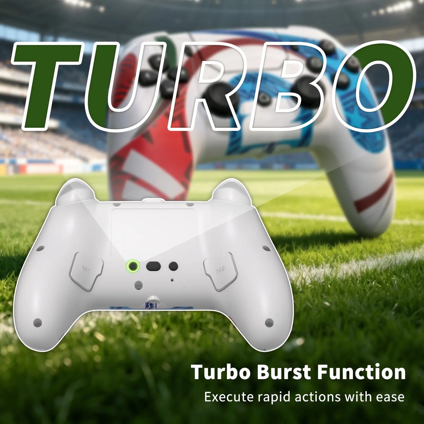 Football Theme Anti-Stick Drift Wireless Controller for PS5/PC – Programmable Macro Back Buttons, 6-Axis Gyro, Dual Vibration, Turbo, Touchpad, 3.5Mm Audio & Mic