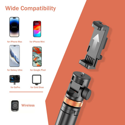 61-In Smartphone Selfie Stick with Wireless Remote & Upgraded Stable Tripod Stand, Tech Accessories, Videography Equipment, Content Creator Tools, Smartphone-Mounted/Modern Selfie Accessories for Iphone 17/16/15/14/13 & Mobile Devices (Travel Use), Cellph