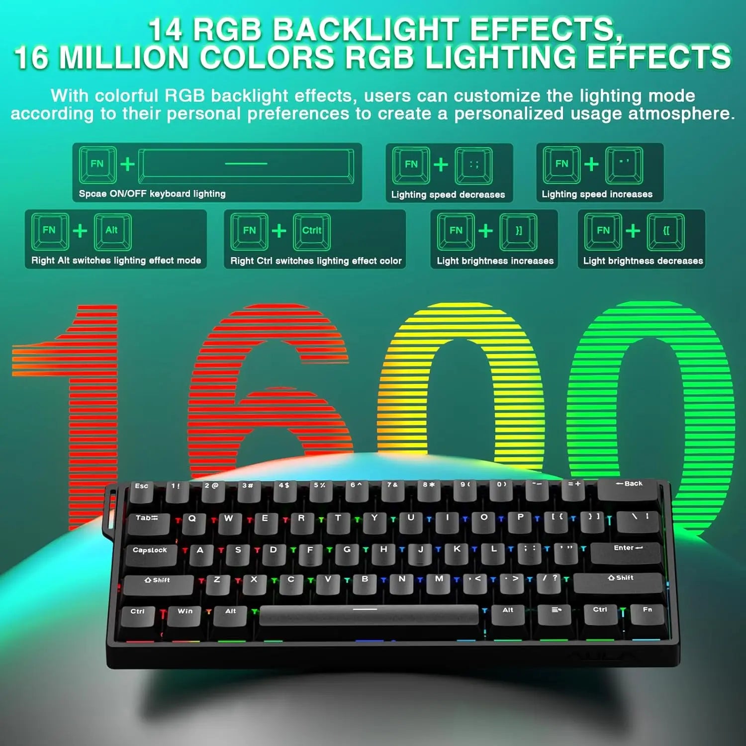 Aula WIN60 HE 60% Mechanical Keyboard Wired, Hall Effect Gaming Keyboard Magnetic Switch Hot Swappable, Adjustable Actuation Rapid Trigger Mode 8000Hz Polling Rate, RGB Keyboard 60 Percent Design Summerwins