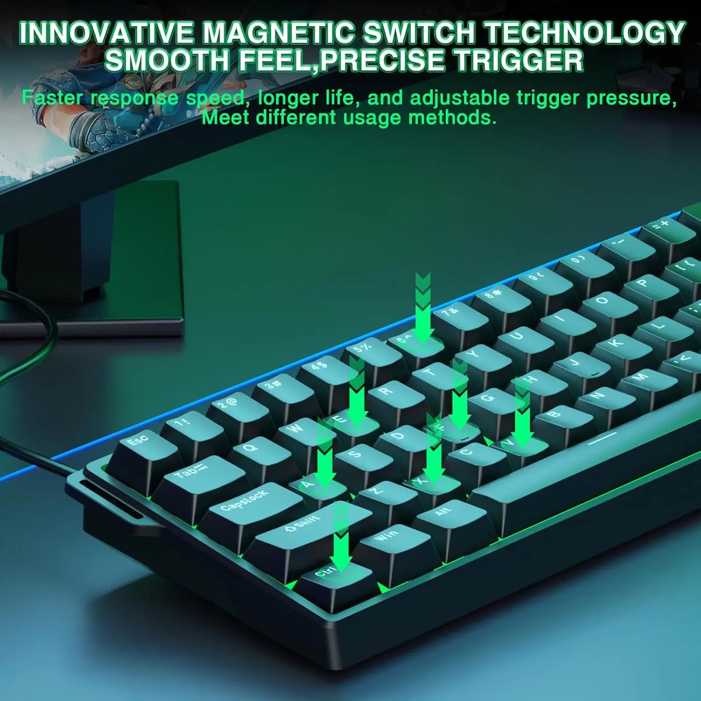 Aula WIN60 HE 60% Mechanical Keyboard Wired, Hall Effect Gaming Keyboard Magnetic Switch Hot Swappable, Adjustable Actuation Rapid Trigger Mode 8000Hz Polling Rate, RGB Keyboard 60 Percent Design Summerwins