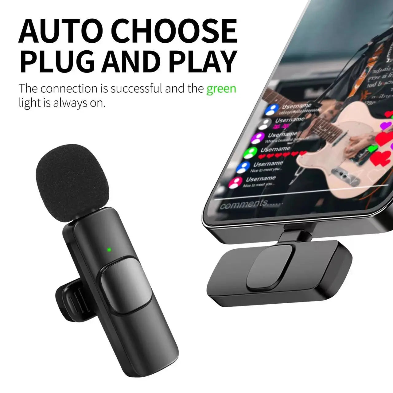 Wireless Microphone, USB Rechargeable Wireless Lavalier Microphone with Noise Cancellation, Microphone for Video Recording, Podcasting, Vlog, Live Streaming, Audio