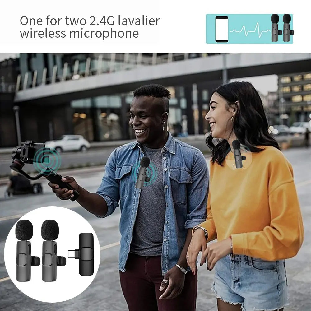 Wireless Microphone, USB Rechargeable Wireless Lavalier Microphone with Noise Cancellation, Microphone for Video Recording, Podcasting, Vlog, Live Streaming, Audio