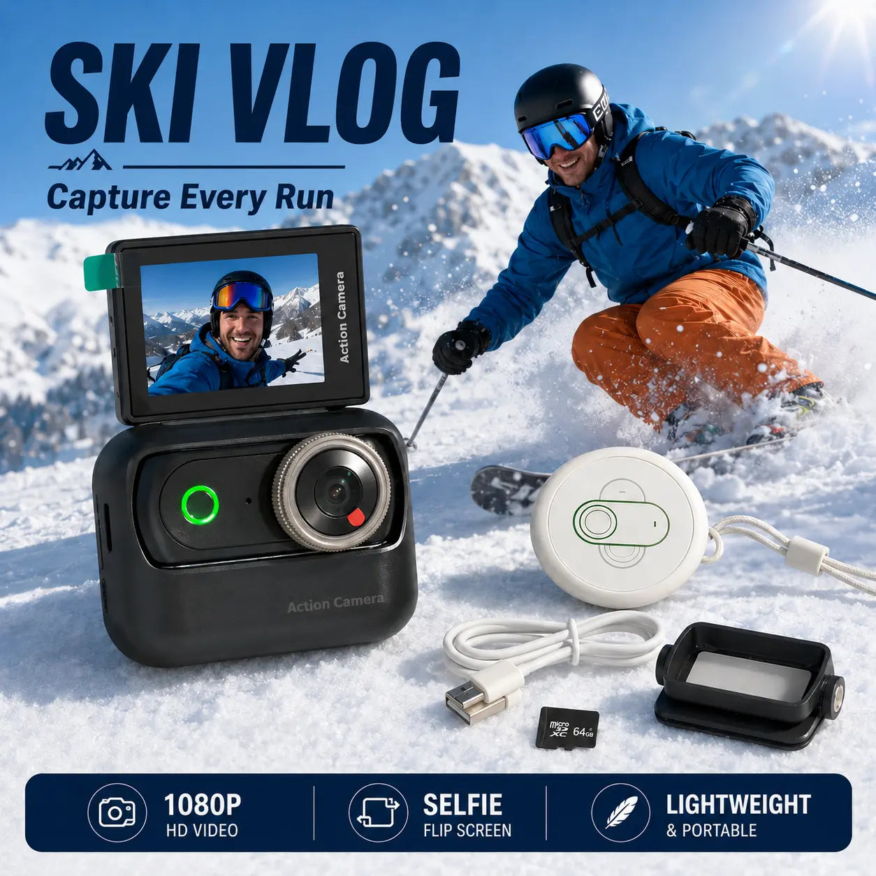【Action Me】 Portable Mini Action Camera W/ Flip Screen, Hands-Free POV Vlog Camera, Phone-Compatible, Includes Charging Case & Cap Mount (Blk/Wht/Pnk) - Free Protective Case Included #Summerwins #Deals for You