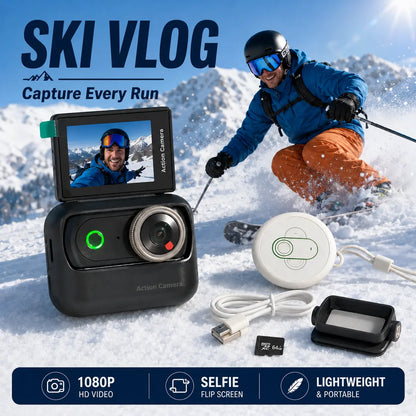 【Action Me】 Portable Mini Action Camera W/ Flip Screen, Hands-Free POV Vlog Camera, Phone-Compatible, Includes Charging Case & Cap Mount (Blk/Wht/Pnk) - Free Protective Case Included #Summerwins #Deals for You