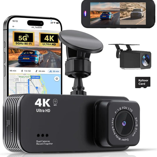 Dash Cam Front and Rear, 4K+ Screen Dual Dash Camera for Cars with 5G Wifi, Built-In High-Capacity Storage, Night Vision, G-Sensor, 24H Parking Mode