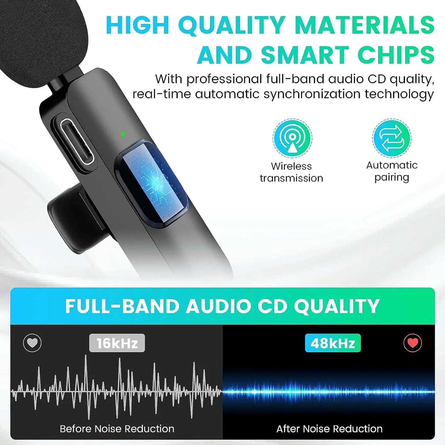 Wireless Lavalier Lapel Microphone for Iphone 15 /14/13/12/Ipad Series/Android/Computer - Bluetooth Mini Phone Microphones for Video Recording - 2 Clip on Mics with USB C Interface for Tiktok Youtube Vlog