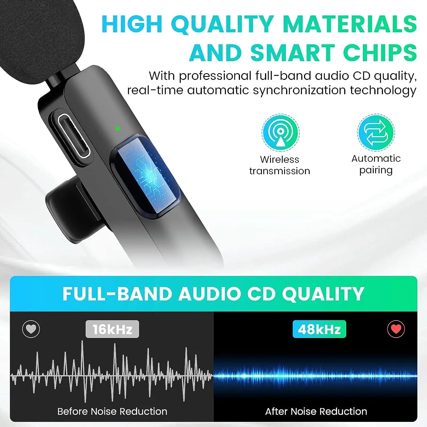 Wireless Lavalier Lapel Microphone for Iphone 15 /14/13/12/Ipad Series/Android/Computer - Bluetooth Mini Phone Microphones for Video Recording - 2 Clip on Mics with USB C Interface for Tiktok Youtube Vlog