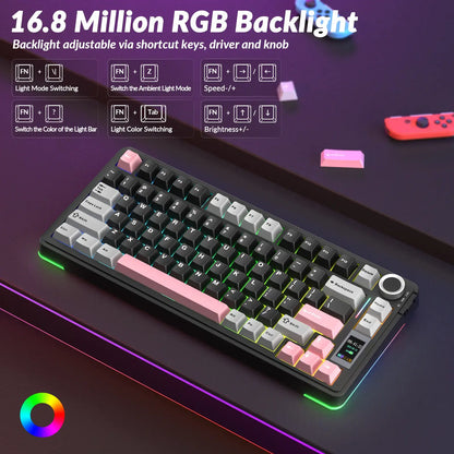AULA S75 PRO Wireless Mechanical Keyboard- 75% Tri-Mode 2.4G/Usb-C/Bluetooth, PBT Keycaps, Creamy Sound, Pre-Lubed Hot Swappable Switches, RGB Backlighting Keyboards, Screen & Knob, PC Gaming Keyboard for Back-To-School Fathersdaygift Summerwins