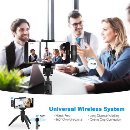 Wireless Microphone, USB Rechargeable Wireless Lavalier Microphone with Noise Cancellation, Microphone for Video Recording, Podcasting, Vlog, Live Streaming, Audio