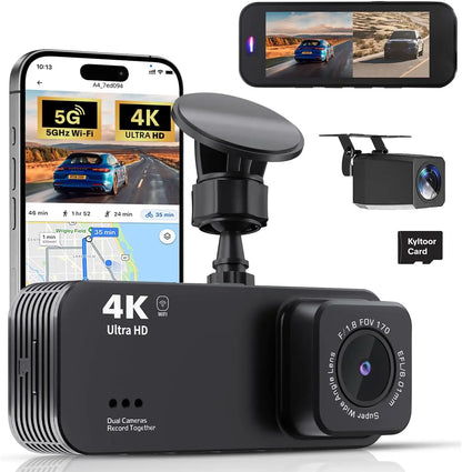 Dash Cam Front and Rear, 4K+ Screen Dual Dash Camera for Cars with 5G Wifi, Built-In High-Capacity Storage, Night Vision, G-Sensor, 24H Parking Mode