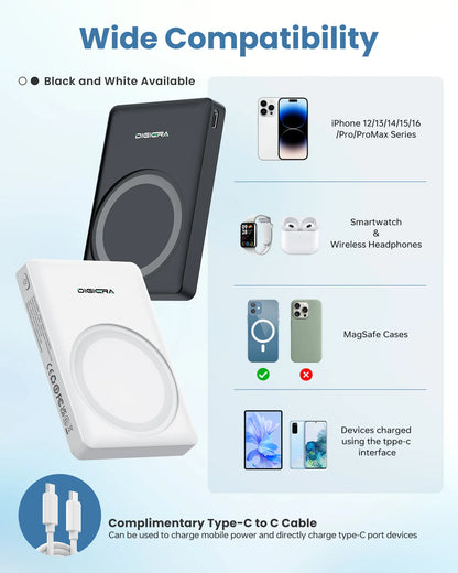 Digiera 5000Mah Magnetic Power Bank, Wireless Portable Charger, 3-In-1 Fast Charging Magsafe Battery Pack for Iphone 17/16/15/14/13/12/Plus/Pro Max, Compact Device Smartphone Earbuds Chargeable Travel Gadgets