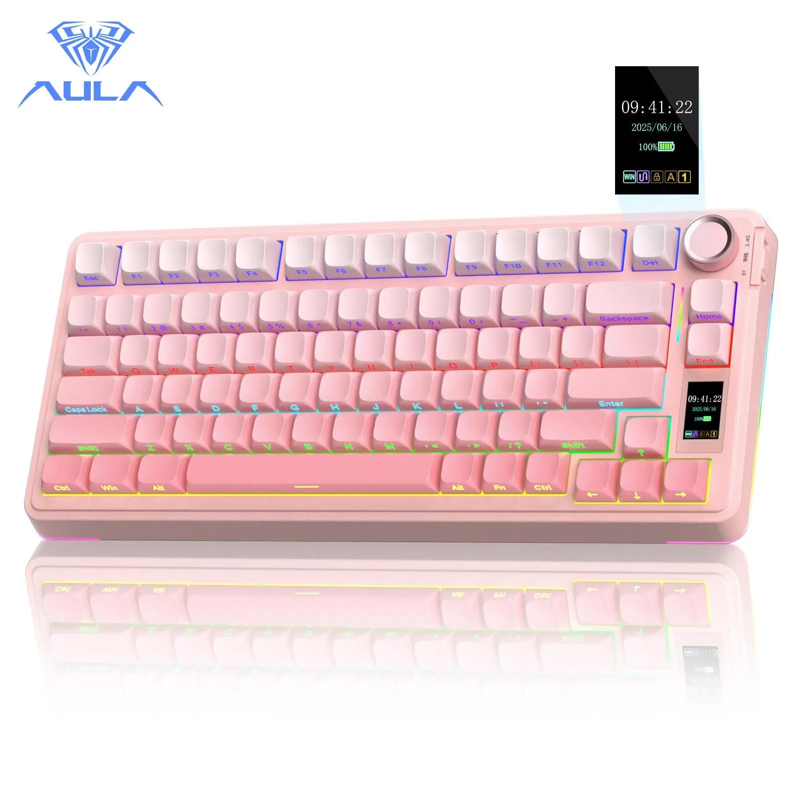 AULA S75 PRO Wireless Mechanical Keyboard- 75% Tri-Mode 2.4G/Usb-C/Bluetooth, PBT Keycaps, Creamy Sound, Pre-Lubed Hot Swappable Switches, RGB Backlighting Keyboards, Screen & Knob, PC Gaming Keyboard for Back-To-School Fathersdaygift Summerwins