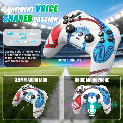 Football Theme Anti-Stick Drift Wireless Controller for PS5/PC – Programmable Macro Back Buttons, 6-Axis Gyro, Dual Vibration, Turbo, Touchpad, 3.5Mm Audio & Mic
