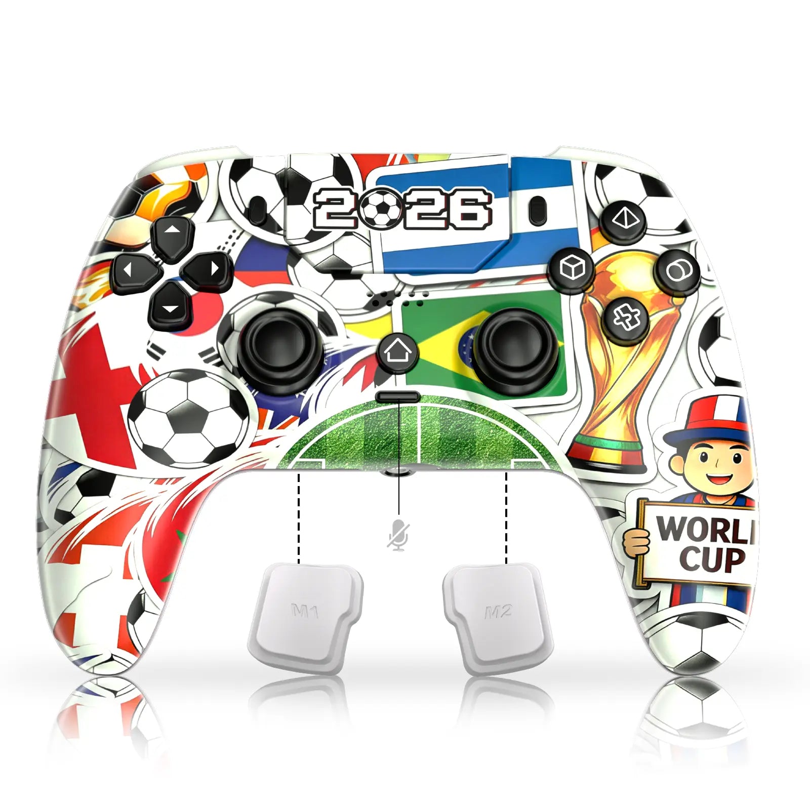 Football Theme Anti-Stick Drift Wireless Controller for PS5/PC – Programmable Macro Back Buttons, 6-Axis Gyro, Dual Vibration, Turbo, Touchpad, 3.5Mm Audio & Mic