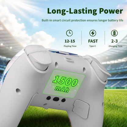 Football Theme Anti-Stick Drift Wireless Controller for PS5/PC – Programmable Macro Back Buttons, 6-Axis Gyro, Dual Vibration, Turbo, Touchpad, 3.5Mm Audio & Mic