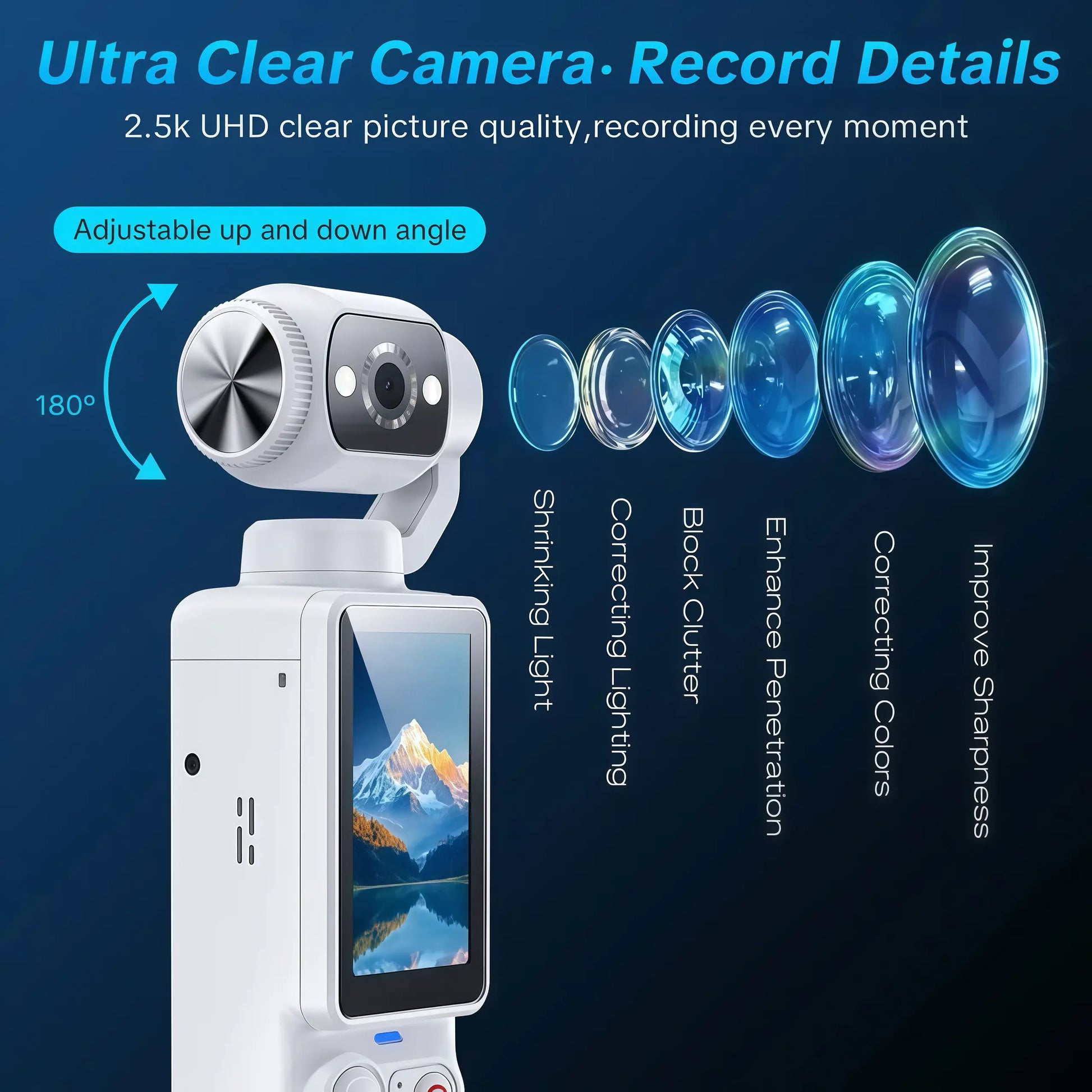 Portable Ultra HD Video Recorder with 180° Rotating Lens, Handheld Stabilizer Pocket Camera, Full Body Camera for Vlogging, Travel & Daily Life Recording, USB Rechargeable, Black, Vlogging Camera,Durable Construction, Camcorder#Summerwins #Dealsforyoudays