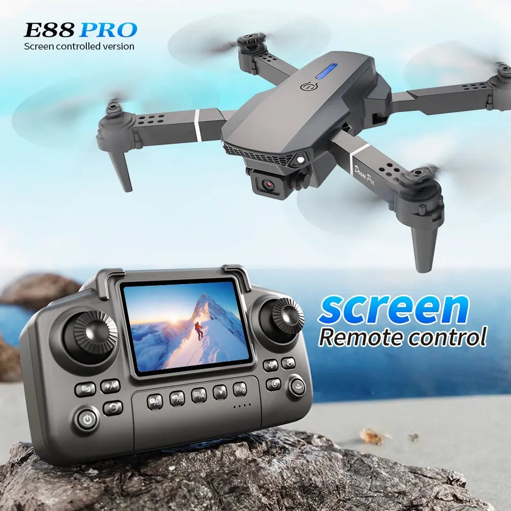 E88 Pro Drone with Screen Remote Control - Foldable Camera Drone for Beginners, Easy to Fly