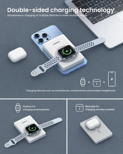 Digiera 5000Mah Magnetic Power Bank, Wireless Portable Charger, 3-In-1 Fast Charging Magsafe Battery Pack for Iphone 17/16/15/14/13/12/Plus/Pro Max, Compact Device Smartphone Earbuds Chargeable Travel Gadgets