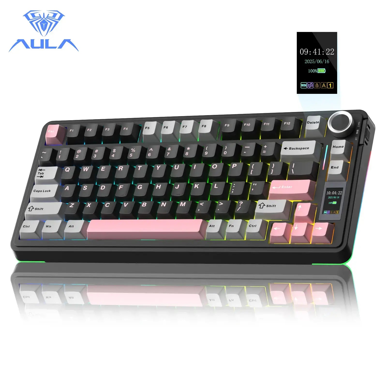 AULA S75 PRO Wireless Mechanical Keyboard- 75% Tri-Mode 2.4G/Usb-C/Bluetooth, PBT Keycaps, Creamy Sound, Pre-Lubed Hot Swappable Switches, RGB Backlighting Keyboards, Screen & Knob, PC Gaming Keyboard for Back-To-School Fathersdaygift Summerwins