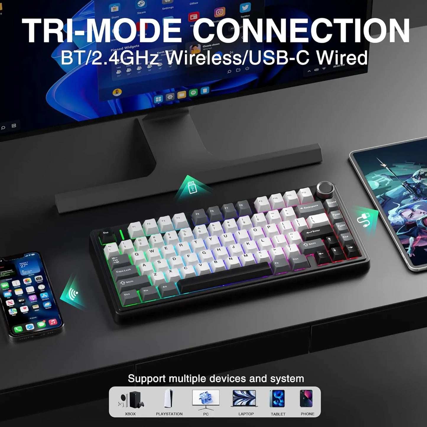 [NEW]AULA F75 HE Wireless Magnetic Switch Custom Gaming Keyboard, 75% Hall Effect Keyboard with Rapid Trigger, 8000Hz Polling Rate , Adjustable Actuation, BT/2.4G/USB-C, Hot Swappable RGB Backlit Keyboard for PC Gamer Multi-Device Creamy Keyboard