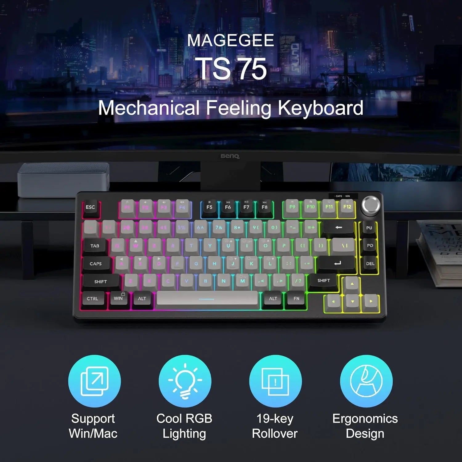 Magegee Mini 60% Gaming Keyboard, RGB Backlit 75 Key Ultra-Compact Keyboard, TS75 Ergonomic Waterproof Mechanical Feeling Office Computer Keyboards for PC, MAC, PS4, Xbox ONE Gamer Summerwins