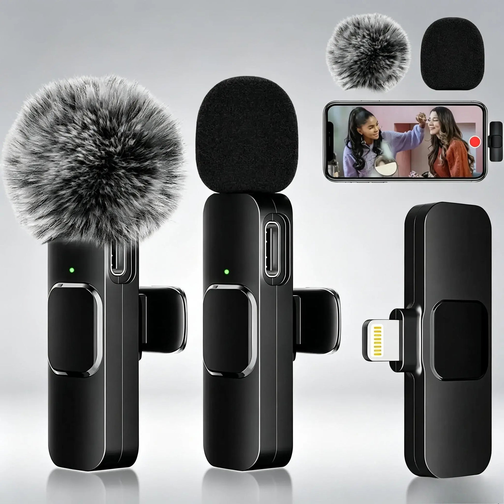 2 Pcs Wireless Lavalier Microphones for Iphone, Android, Ipad - Mini Wireless Clip-On Microphones Crystal Clear Sound Quality for Recording, Live Streaming,Vlog
