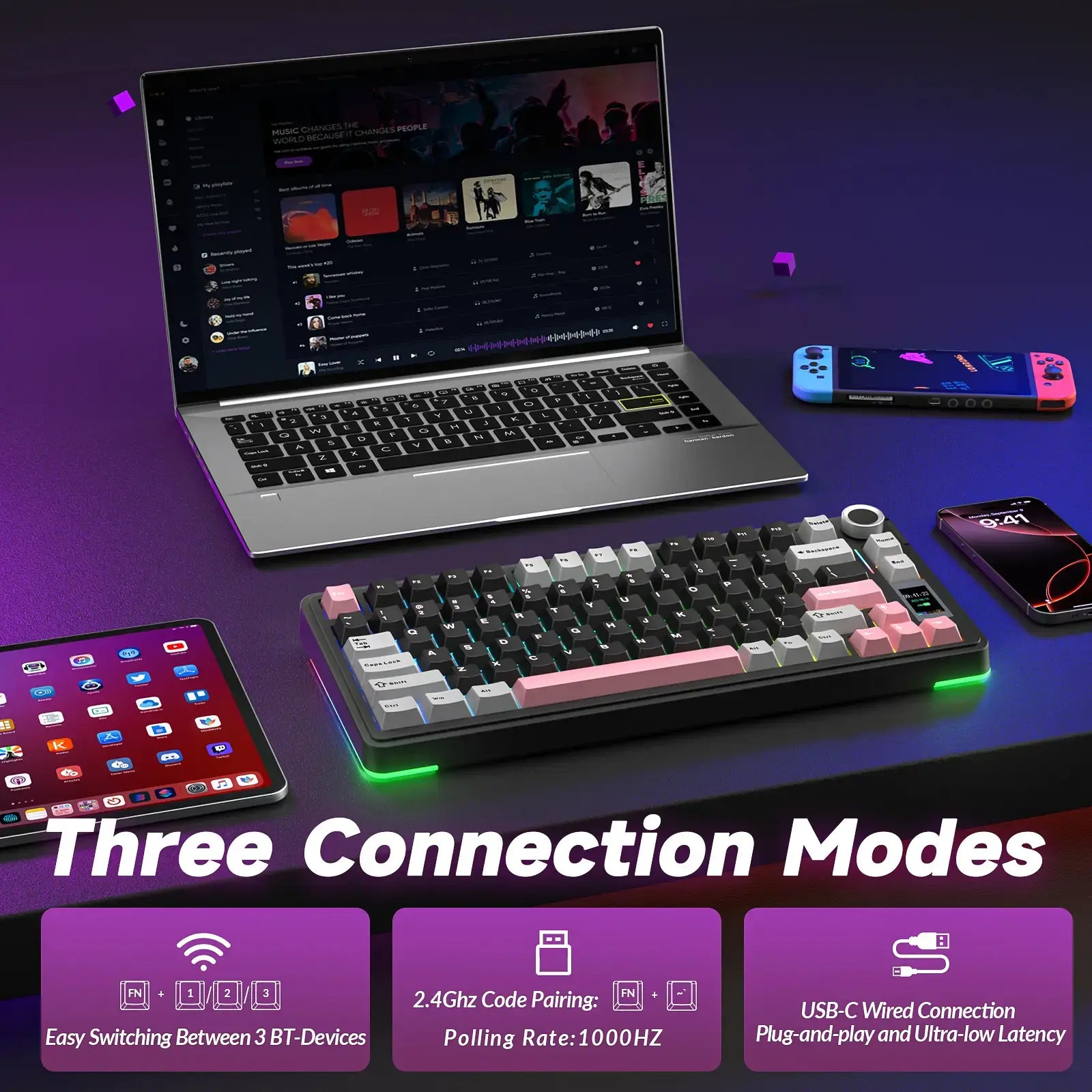 AULA S75 PRO Wireless Mechanical Keyboard- 75% Tri-Mode 2.4G/Usb-C/Bluetooth, PBT Keycaps, Creamy Sound, Pre-Lubed Hot Swappable Switches, RGB Backlighting Keyboards, Screen & Knob, PC Gaming Keyboard for Back-To-School Fathersdaygift Summerwins