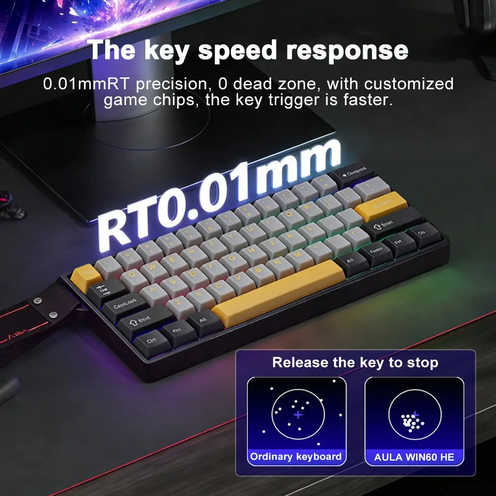 AULA WIN60 HE Mini Keyboard, Gaming Keyboard, Pc Gaming Keyboard, 61-Key Wired Connection, Plug and Play, Cool RGB Lighting Effect, Magnetic Axis Hot Plug, for E-Sports Games, Quick Trigger Response, Suitable for Notebook/Computer Equipment Connection