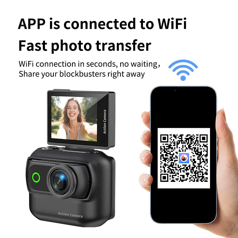 【Action Me】 Portable Mini Action Camera W/ Flip Screen, Hands-Free POV Vlog Camera, Phone-Compatible, Includes Charging Case & Cap Mount (Blk/Wht/Pnk) - Free Protective Case Included #Summerwins #Deals for You