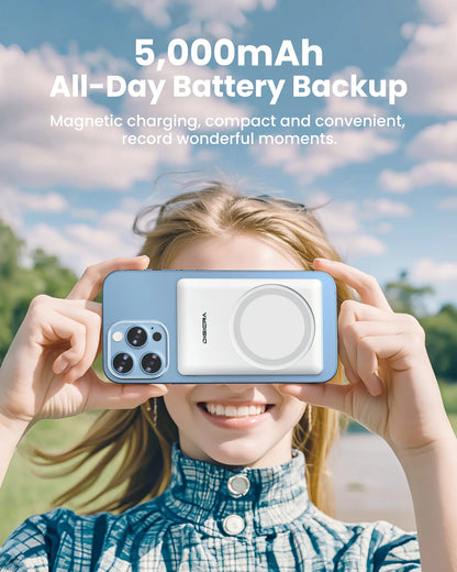 Digiera 5000Mah Magnetic Power Bank, Wireless Portable Charger, 3-In-1 Fast Charging Magsafe Battery Pack for Iphone 17/16/15/14/13/12/Plus/Pro Max, Compact Device Smartphone Earbuds Chargeable Travel Gadgets