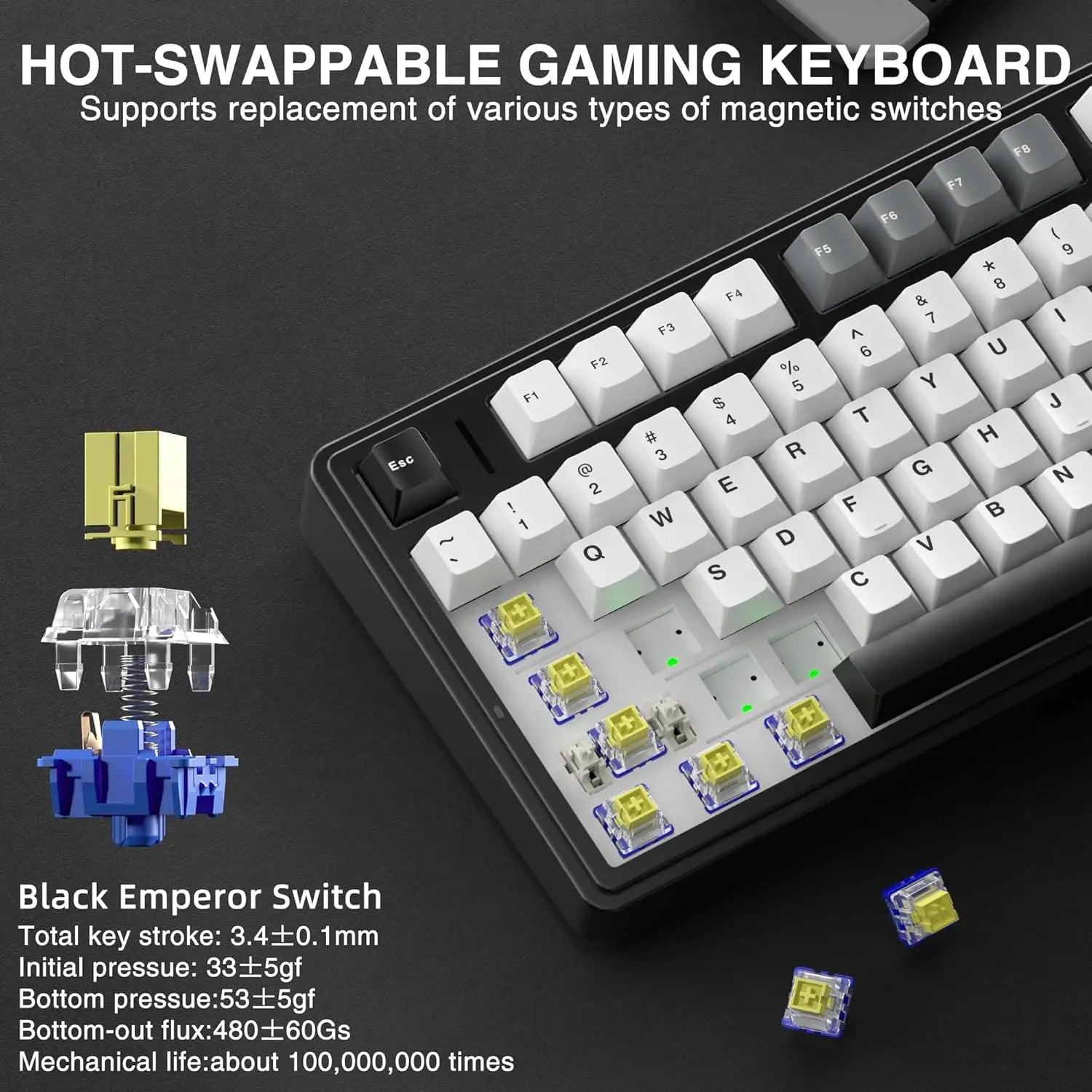 [NEW]AULA F75 HE Wireless Magnetic Switch Custom Gaming Keyboard, 75% Hall Effect Keyboard with Rapid Trigger, 8000Hz Polling Rate , Adjustable Actuation, BT/2.4G/USB-C, Hot Swappable RGB Backlit Keyboard for PC Gamer Multi-Device Creamy Keyboard