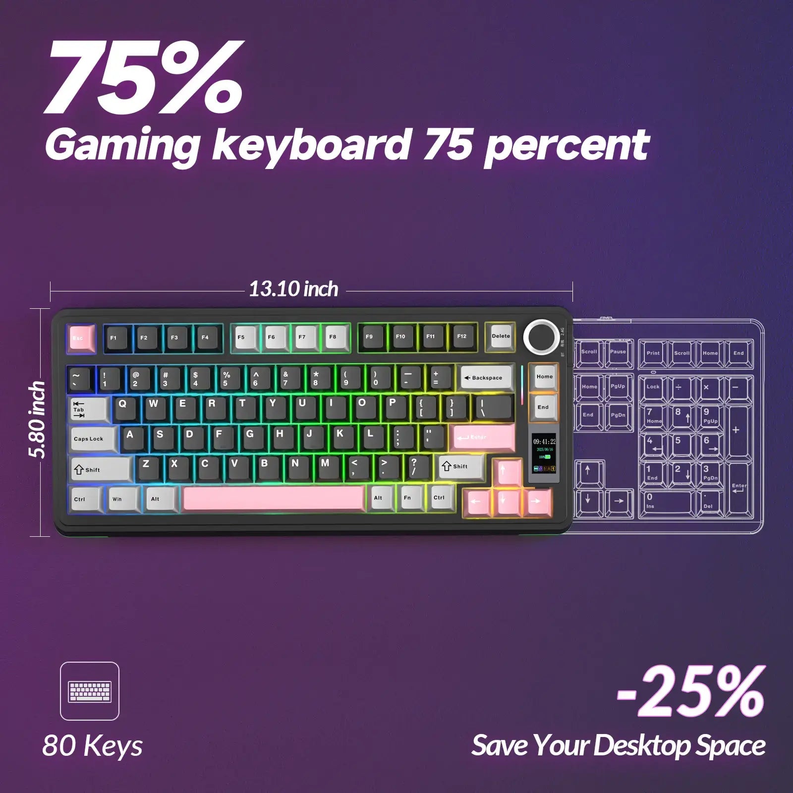 AULA S75 PRO Wireless Mechanical Keyboard- 75% Tri-Mode 2.4G/Usb-C/Bluetooth, PBT Keycaps, Creamy Sound, Pre-Lubed Hot Swappable Switches, RGB Backlighting Keyboards, Screen & Knob, PC Gaming Keyboard for Back-To-School Fathersdaygift Summerwins