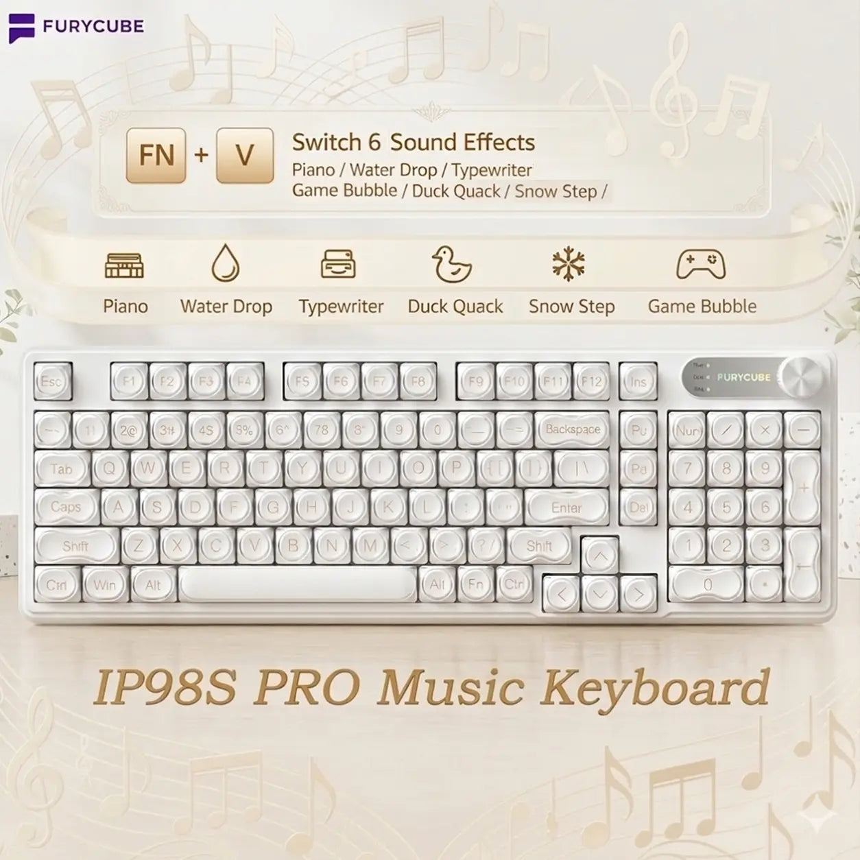 [NEW] FURYCUBE IP98S PRO Music Foundation Keyboard 98Keys Wired Wireless Keyboard with Number Pad Silent Media Knob Custom RGB Backlit Ergonomic for PC MAC PS4 Xbox ONE Membrane Keyboard Office Giftguide Silent