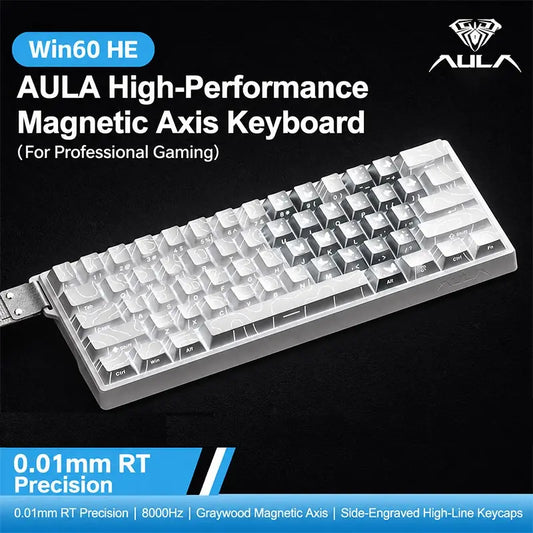 AULA WIN60 HE Mini Keyboard, Gaming Keyboard, Pc Gaming Keyboard, 61-Key Wired Connection, Plug and Play, Cool RGB Lighting Effect, Magnetic Axis Hot Plug, for E-Sports Games, Quick Trigger Response, Suitable for Notebook/Computer Equipment Connection