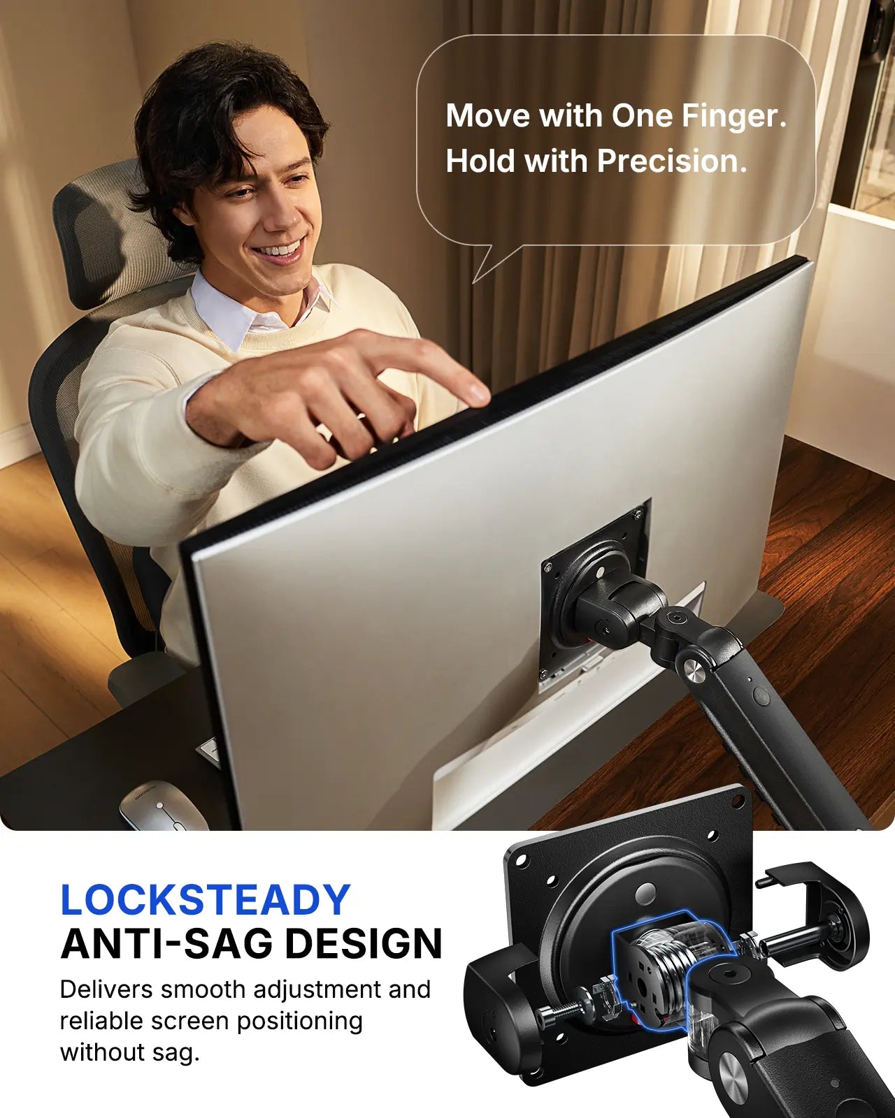Flowlift Pro Upgrade Single Monitor Arm – Black, 13-32" Screen, 19.8Lbs Capacity, Mechaspring Technology, Instamount, Locksteady, Precisionview – Smooth & Adjustable Setup for Gamers and Professionals