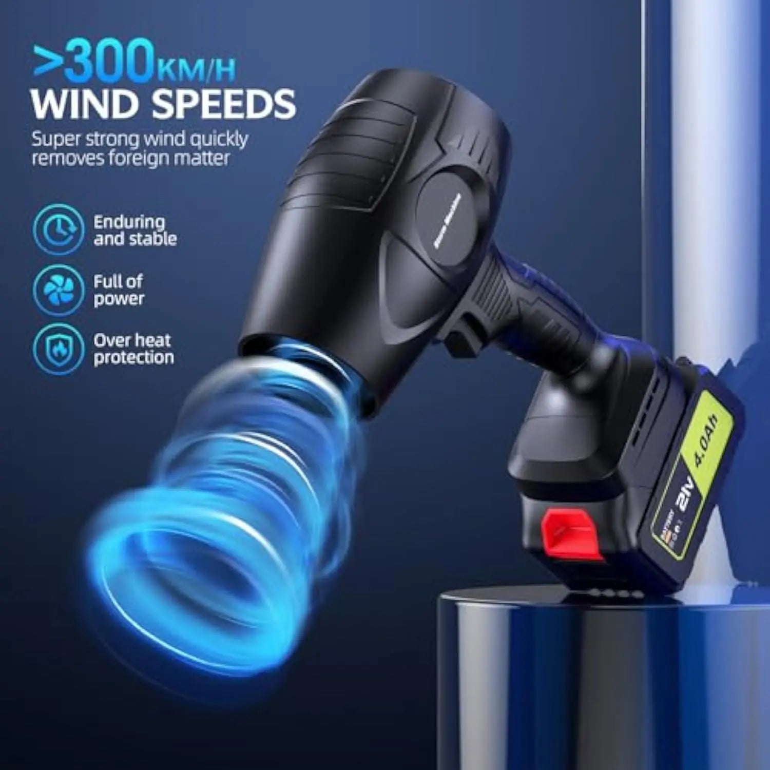 MREGB Wireless Handheld High Speed Lithium Battery Rechargeable Blower, 300000 RPM, 2 Packs 4.0Ah Batteries & Charger, Foldable Pedestal Fan, for Office Equipment Cleaning & Lawn Care, High Speed Blower, Cordless Leaf Blower, Air Duster, Turbo Jet Fan