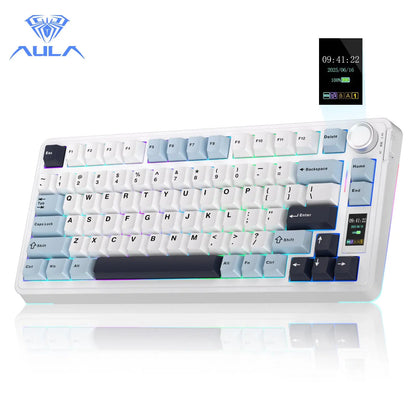 AULA S75 PRO Wireless Mechanical Keyboard- 75% Tri-Mode 2.4G/Usb-C/Bluetooth, PBT Keycaps, Creamy Sound, Pre-Lubed Hot Swappable Switches, RGB Backlighting Keyboards, Screen & Knob, PC Gaming Keyboard for Back-To-School Fathersdaygift Summerwins