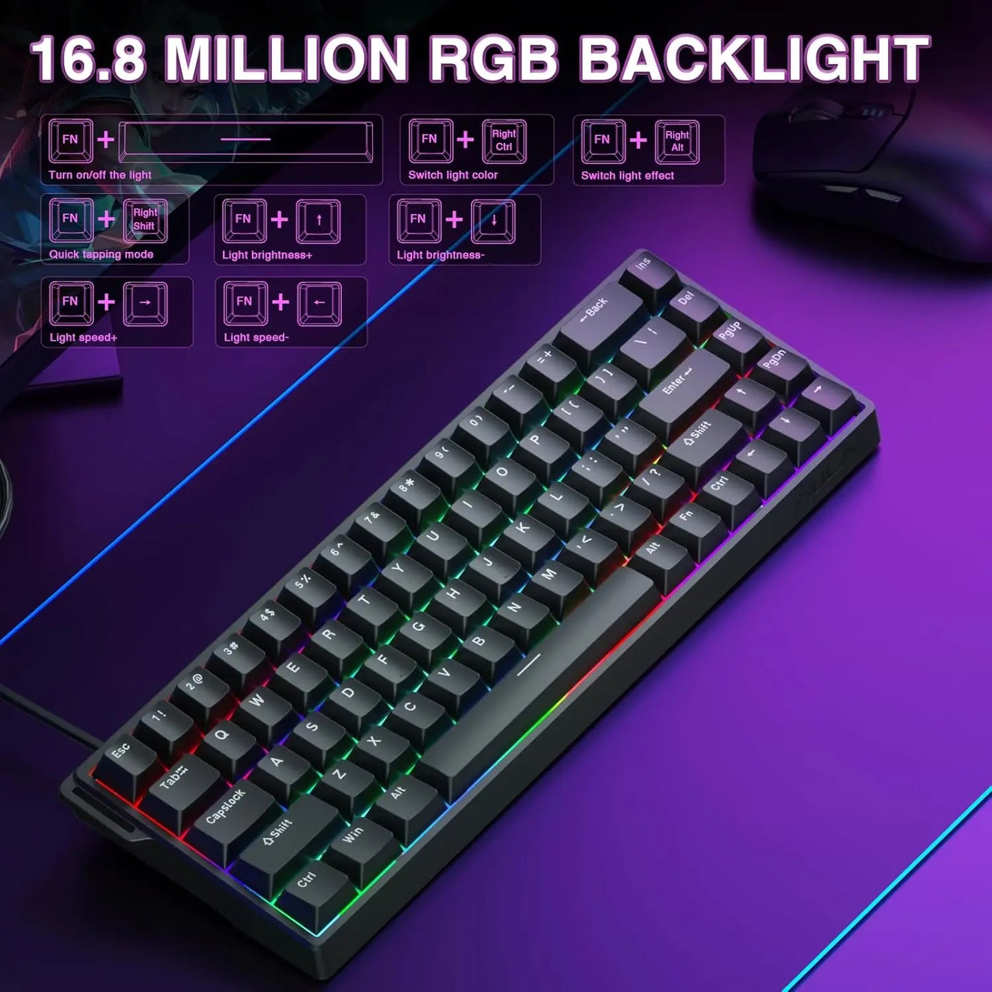 AULA WIN68 HE Mechanical Gaming Keyboard Accessory, 60% Layout, Hall Effect Magnetic Switch, Adjustable Actuation Fast Trigger Mode, 8000Hz Polling Rate, RGB Backlit, Wired Black for Laptop/Pc Gamers, Computer Keyboards, Keyboard Accessory Keyboards