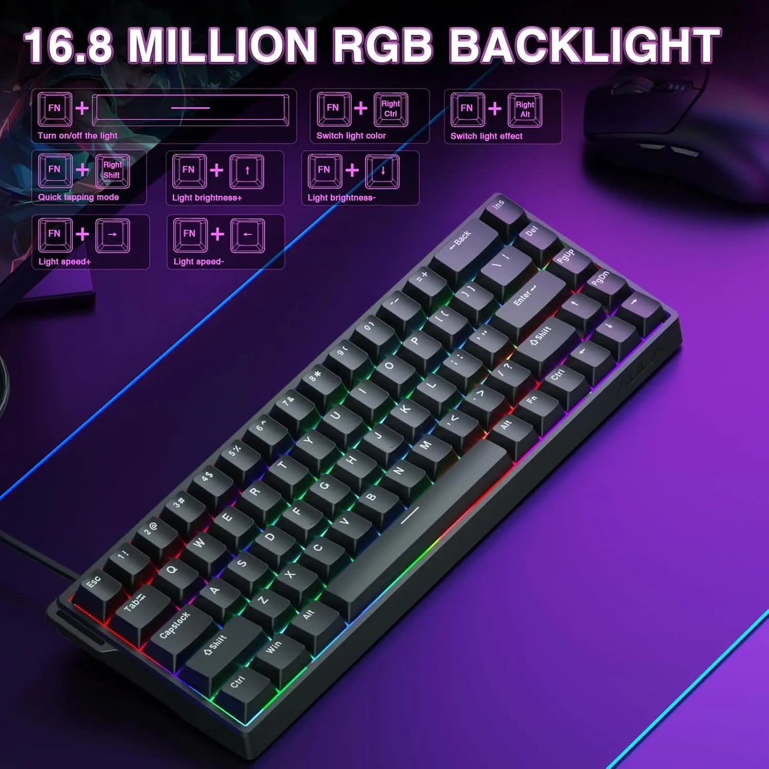 AULA WIN68 HE Mechanical Gaming Keyboard Accessory, 60% Layout, Hall Effect Magnetic Switch, Adjustable Actuation Fast Trigger Mode, 8000Hz Polling Rate, RGB Backlit, Wired Black for Laptop/Pc Gamers, Computer Keyboards, Keyboard Accessory Keyboards