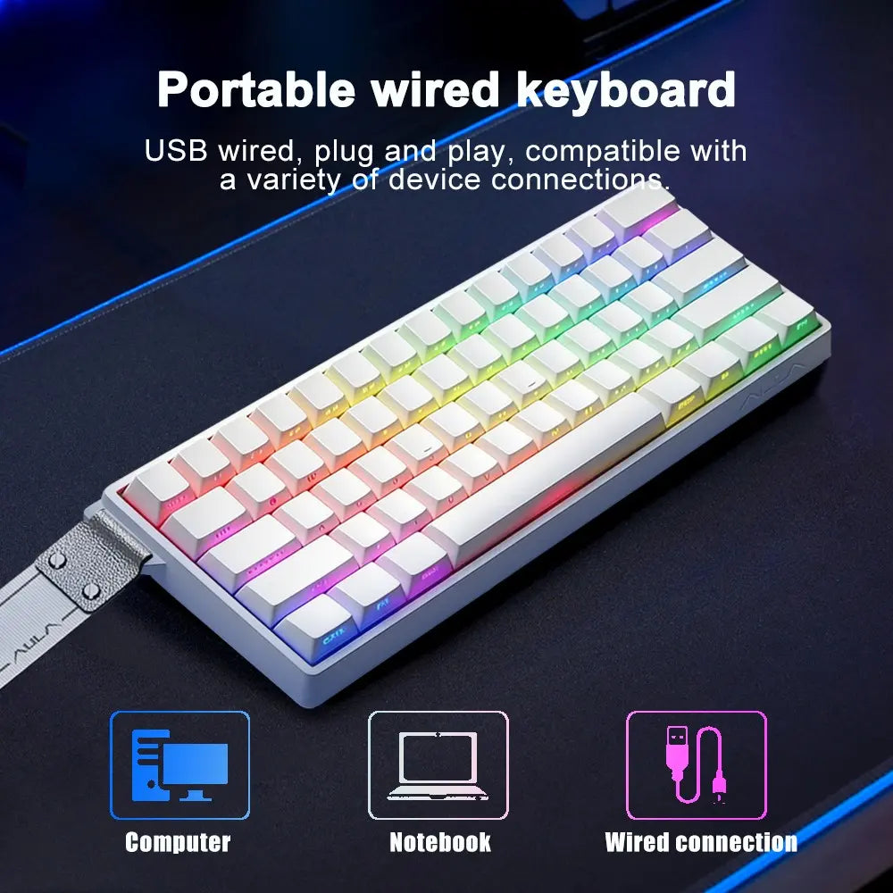 AULA WIN60 HE Mini Keyboard, Gaming Keyboard, Pc Gaming Keyboard, 61-Key Wired Connection, Plug and Play, Cool RGB Lighting Effect, Magnetic Axis Hot Plug, for E-Sports Games, Quick Trigger Response, Suitable for Notebook/Computer Equipment Connection