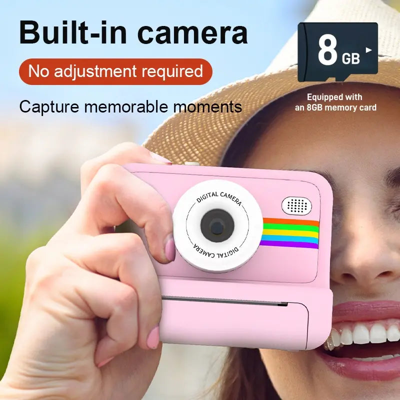 AI Instant Print Camera for Kids, Voice-To-Image AI Digital Camera, AI Story Generator, Cartoon & Sketch Photo Effects, Educational Toy Camera with Thermal Printing, Games, 16GB Card, Pink