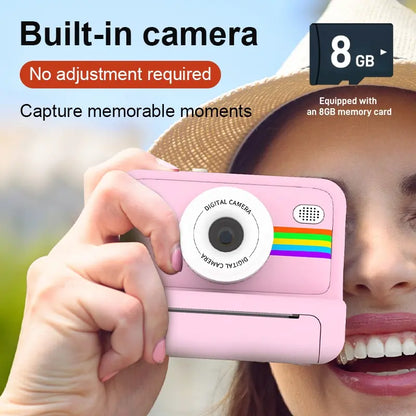 AI Instant Print Camera for Kids, Voice-To-Image AI Digital Camera, AI Story Generator, Cartoon & Sketch Photo Effects, Educational Toy Camera with Thermal Printing, Games, 16GB Card, Pink