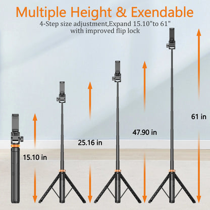 61-In Smartphone Selfie Stick with Wireless Remote & Upgraded Stable Tripod Stand, Tech Accessories, Videography Equipment, Content Creator Tools, Smartphone-Mounted/Modern Selfie Accessories for Iphone 17/16/15/14/13 & Mobile Devices (Travel Use), Cellph