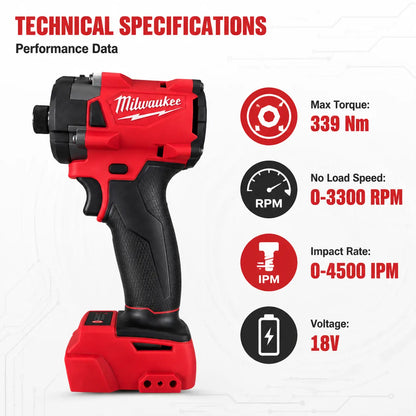 Milwaukee 300Nm 1/4 M18 Impact Driver Supplied with One 6.0Ah Battery + Single Charger | Brushless Motor / Variable Speed Trigger | Deck Screw Driving, Cabinet Installation Halloween Christmas Party Gift Wholesale Tools Alarm Co High Torque Impact